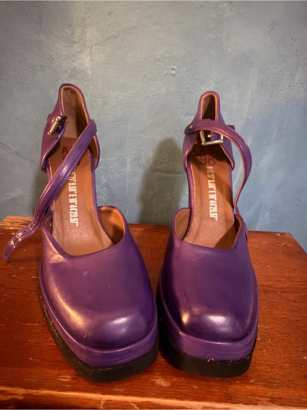 A.S.98 Purple Platform Mary Jane Heels with Ankle Strap